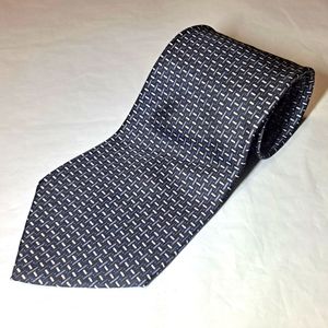 Tommy Hilfiger 💯 Silk Men's Necktie 58" x3.75" Geometric Black/Silver/Blue Dots